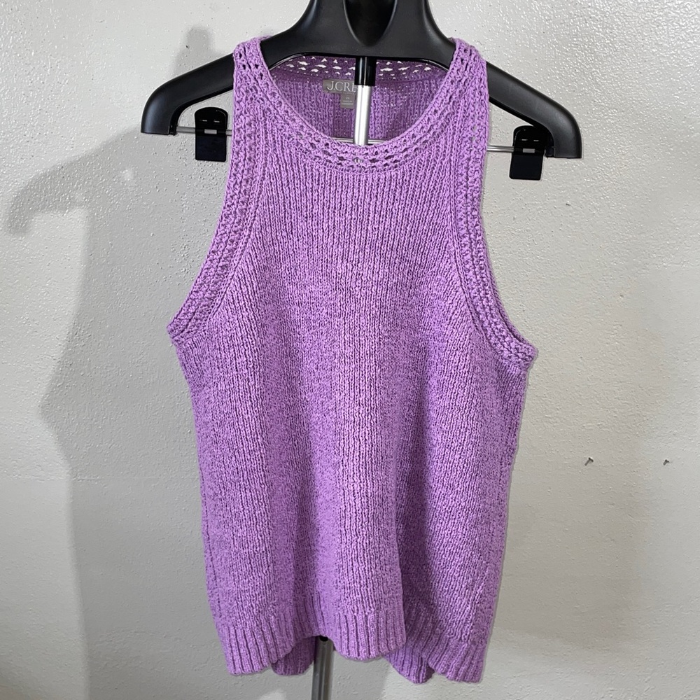 J Crew Lavender Coastal Cottagecore Open Knit Cotton Blend Sweater Tank Top 2X